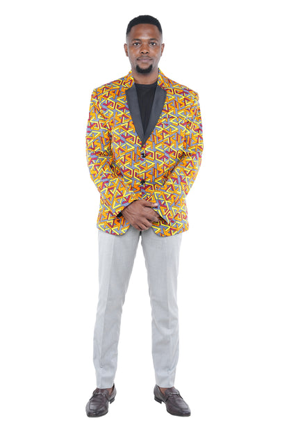 African Print Blazer Jacket for Men, 100% Cotton, Lined, Traditional Dashiki