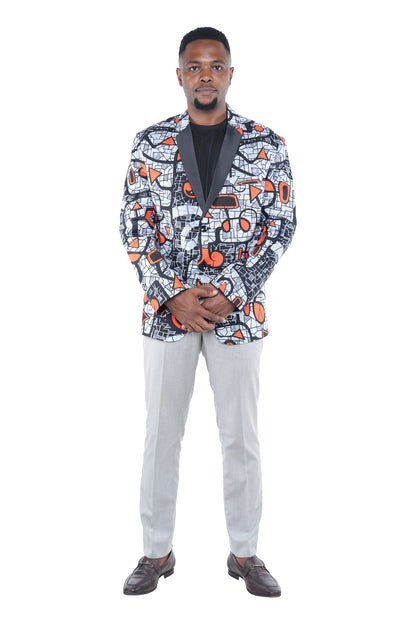 African Print Blazer Jacket for Men, 100% Cotton, Lined, Traditional Dashiki
