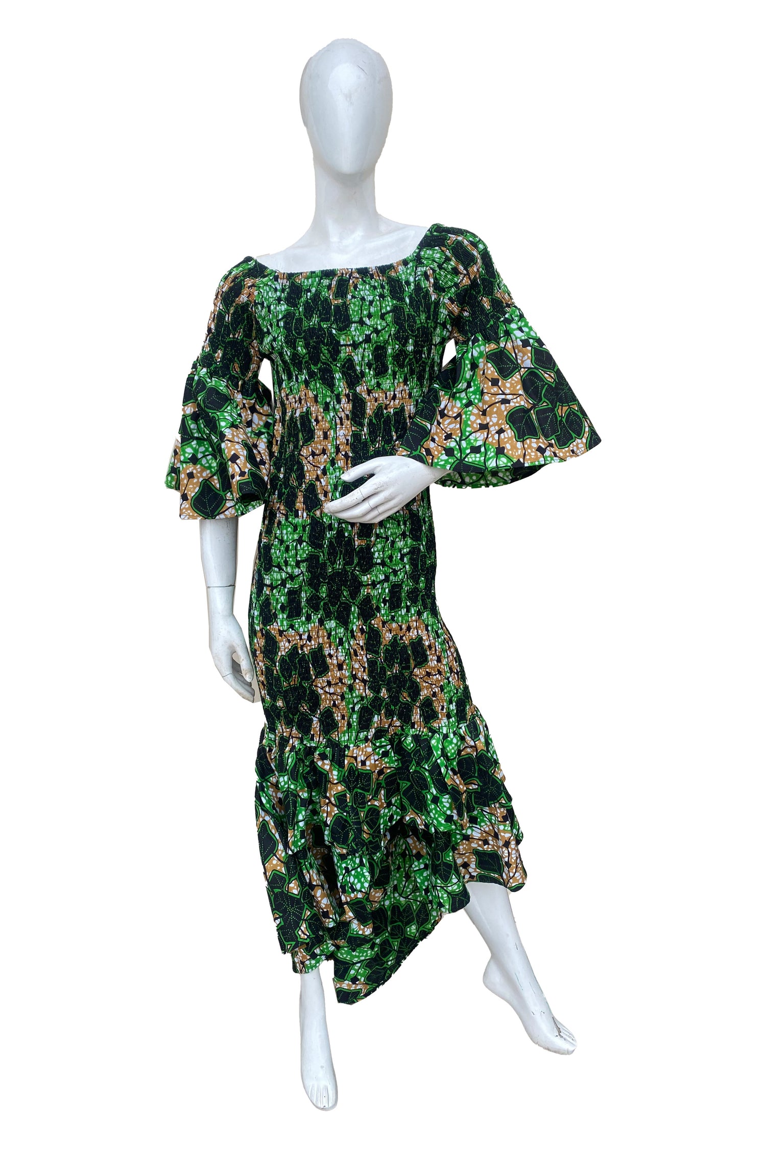 African high low mermaid dress with fishtail hem and headwrap

Stretch cotton smocked bodice African dress floor length

Afrocentric long fishtail dress one size fits most

