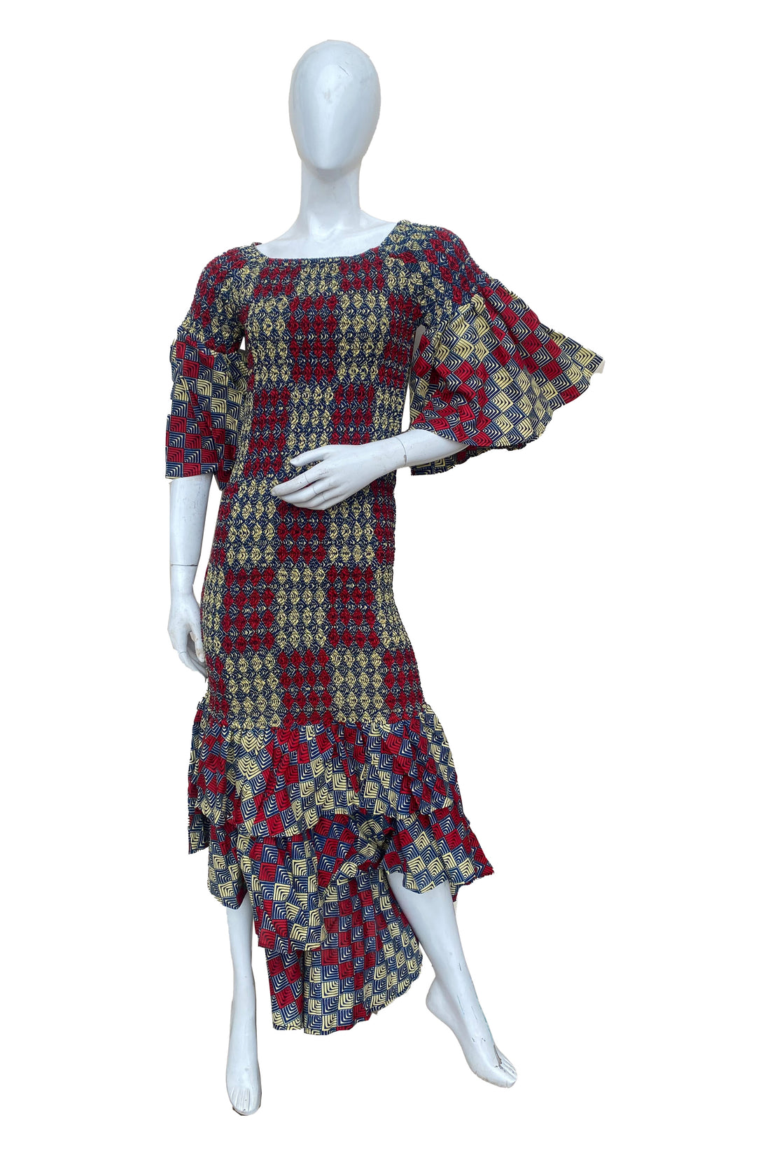 African high low mermaid dress with fishtail hem and headwrap

Stretch cotton smocked bodice African dress floor length

Afrocentric long fishtail dress one size fits most

