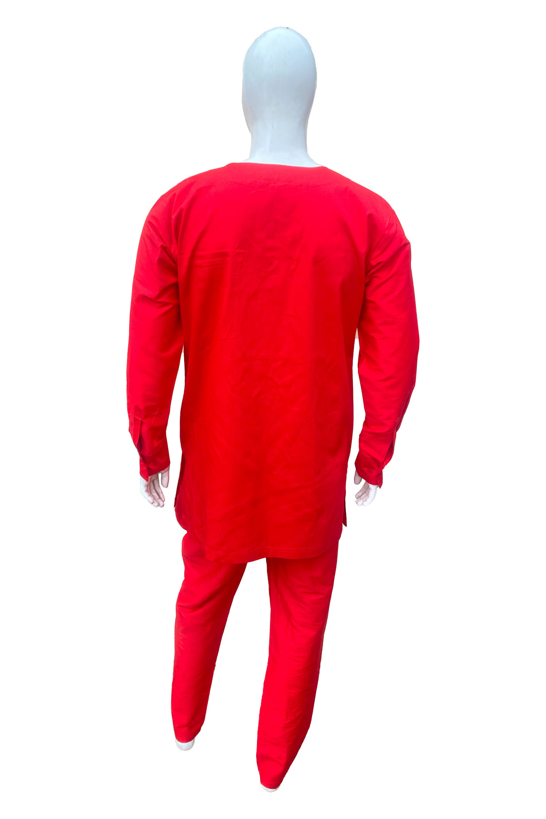 Red Patchwork Top &amp; Pant Set for Men | Full Sleeve 2 Piece Outfit with Pockets