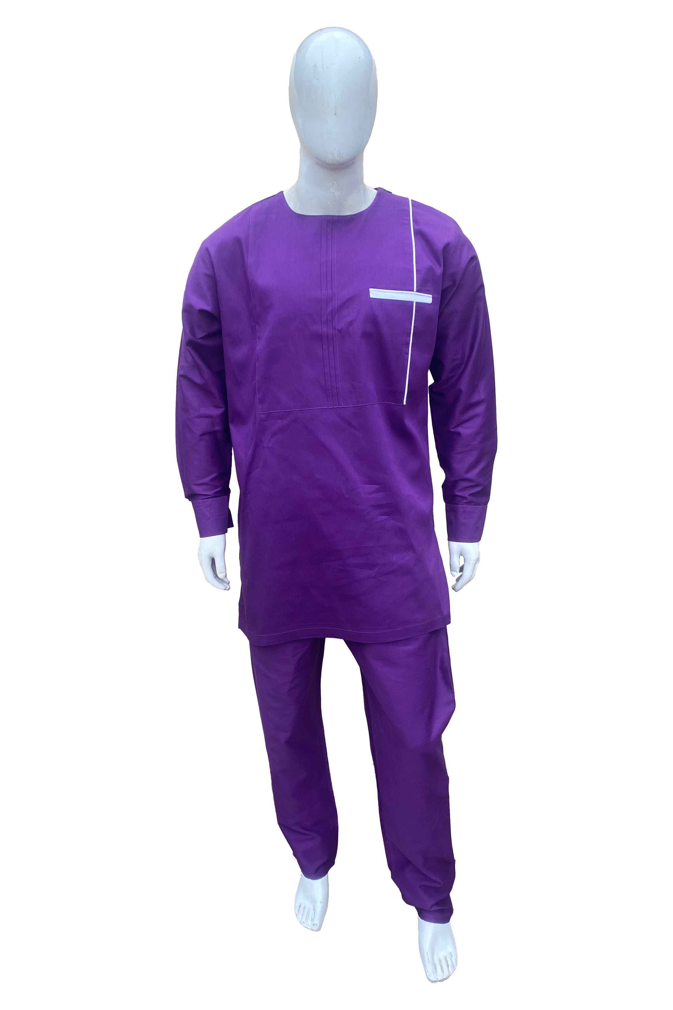 African men’s patchwork top and pant set with full sleeves and drawstring pants