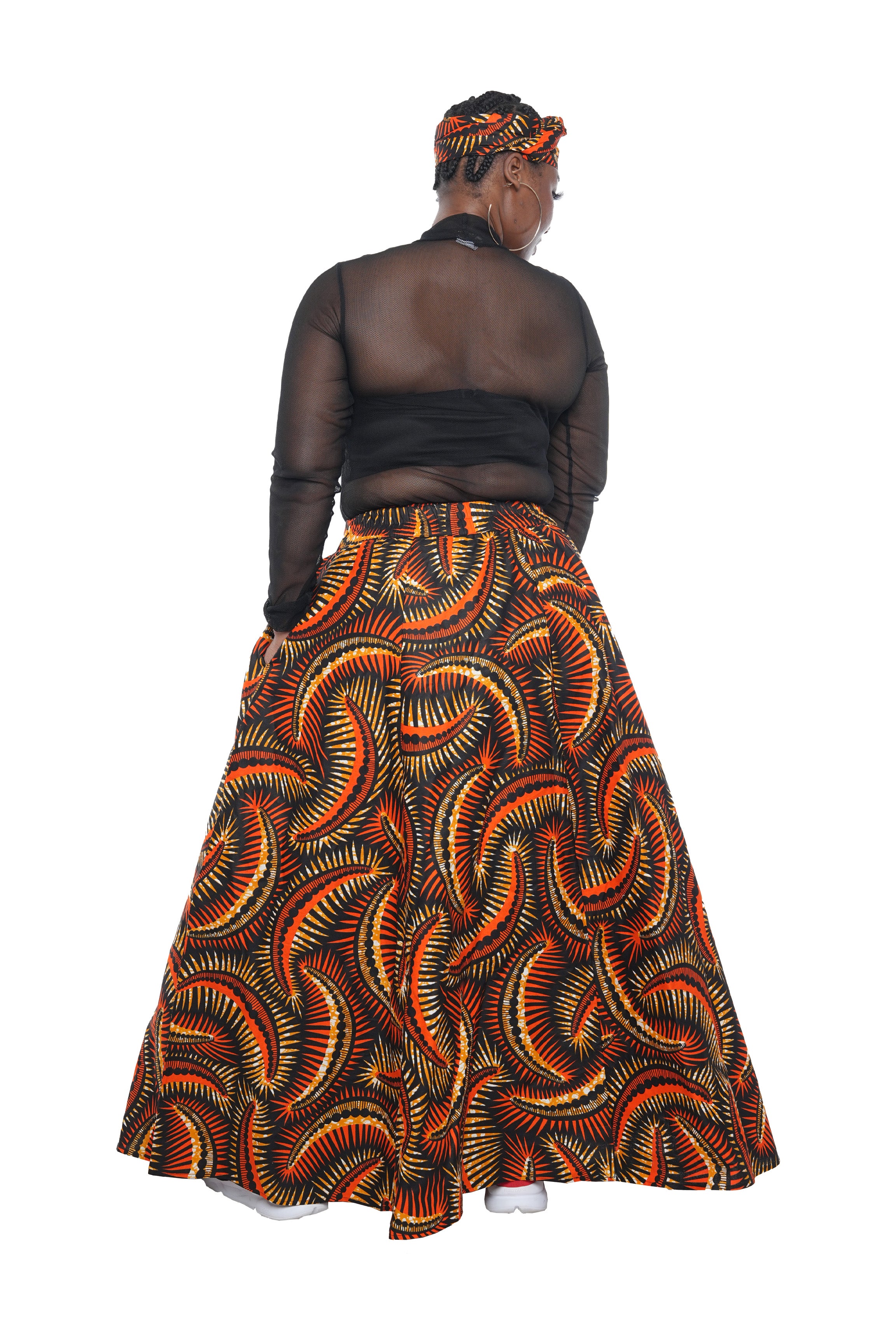 African Long Maxi Skirt 100% Cotton w/ Pockets &amp; Headwrap One Size 41” Length