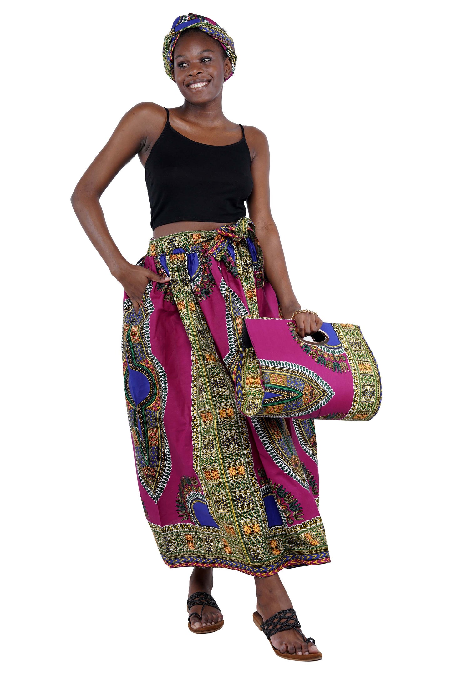 Purple Dashiki Long Maxi Skirt & Handbag Set