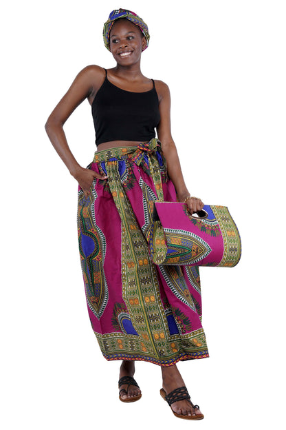 African Long Maxi Skirt With Handbag
