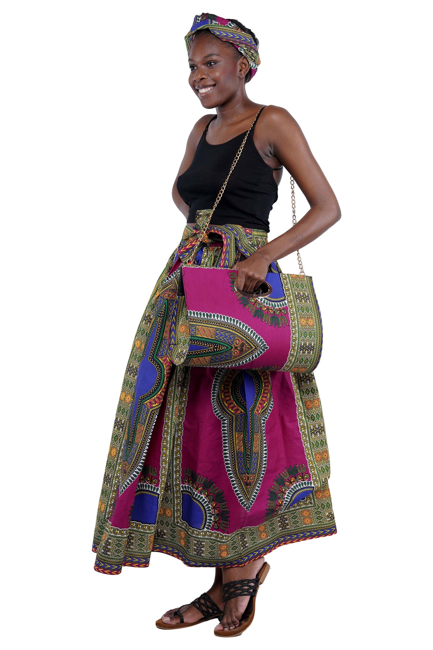 Purple Dashiki Long Maxi Skirt &amp; Handbag Set