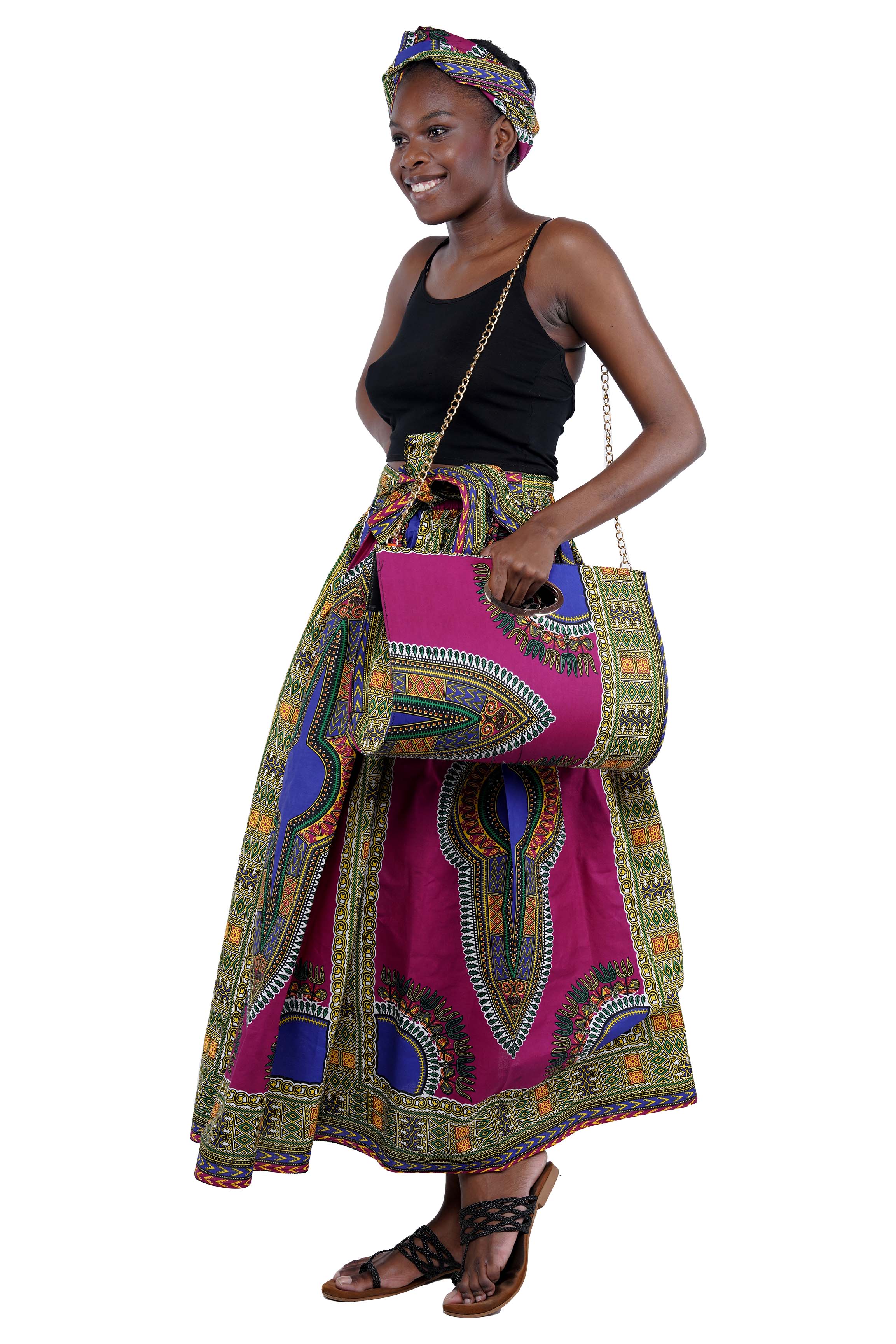 African Long Maxi Skirt With Handbag