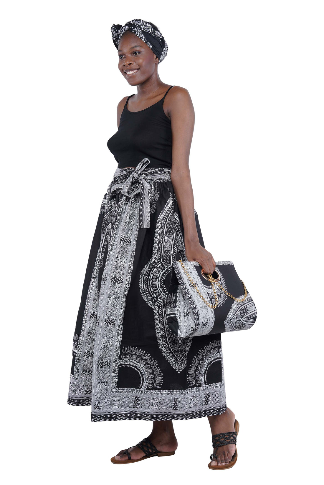 Yellow Dashiki Long Maxi Skirt &amp; Handbag Set