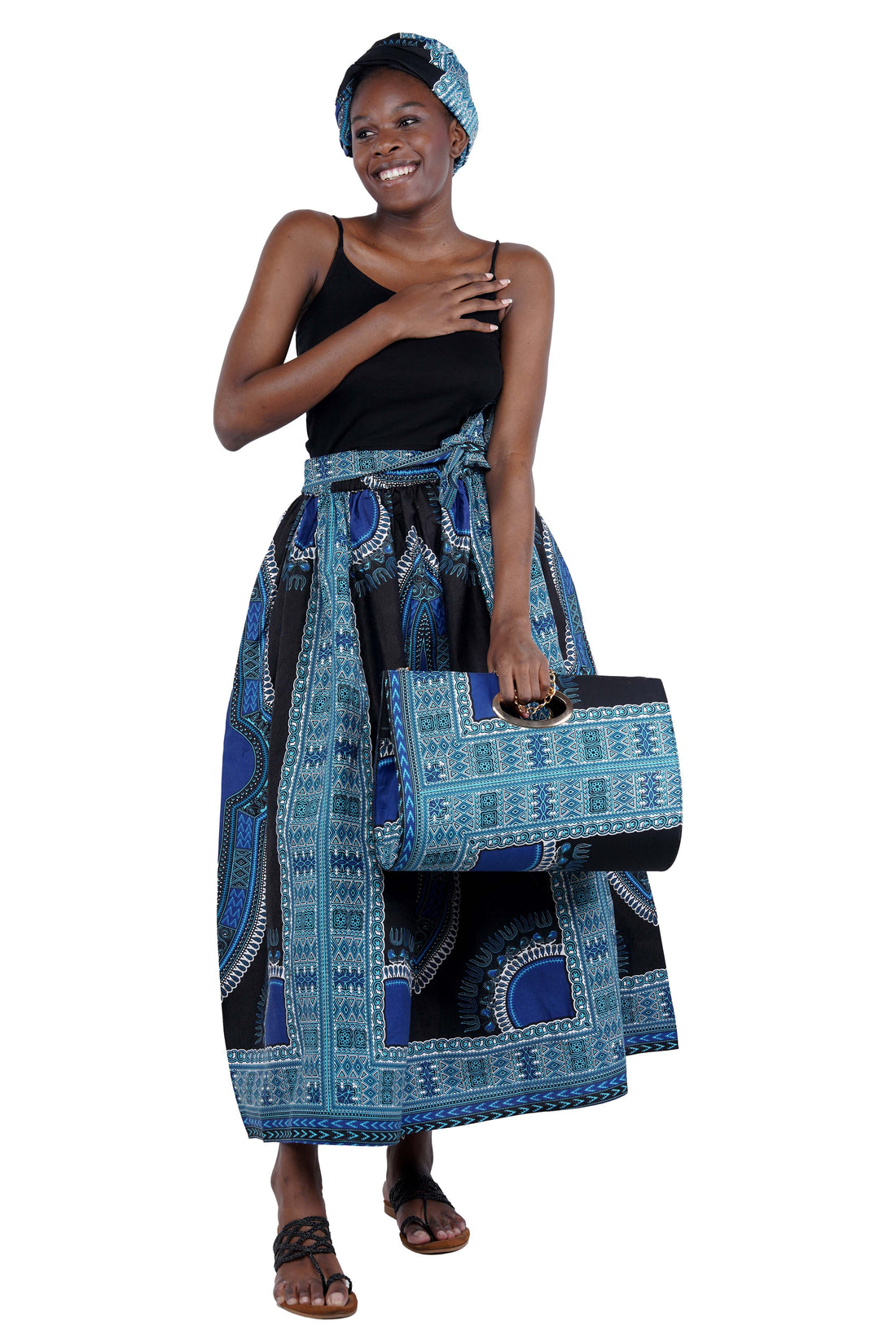 Black Dashiki Long Maxi Skirt &amp; Handbag Set