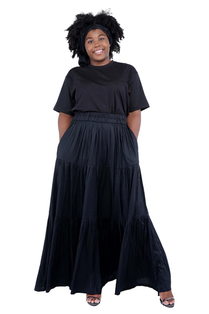Black Long Maxi Tiered Skirt