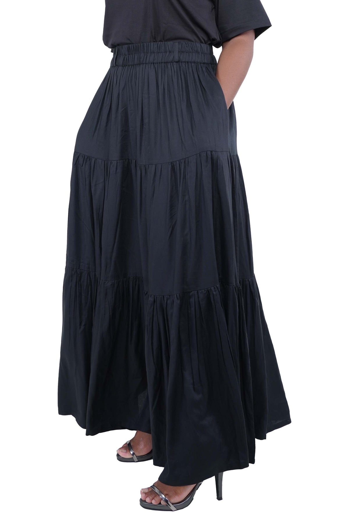 Black Long Maxi Tiered Skirt
