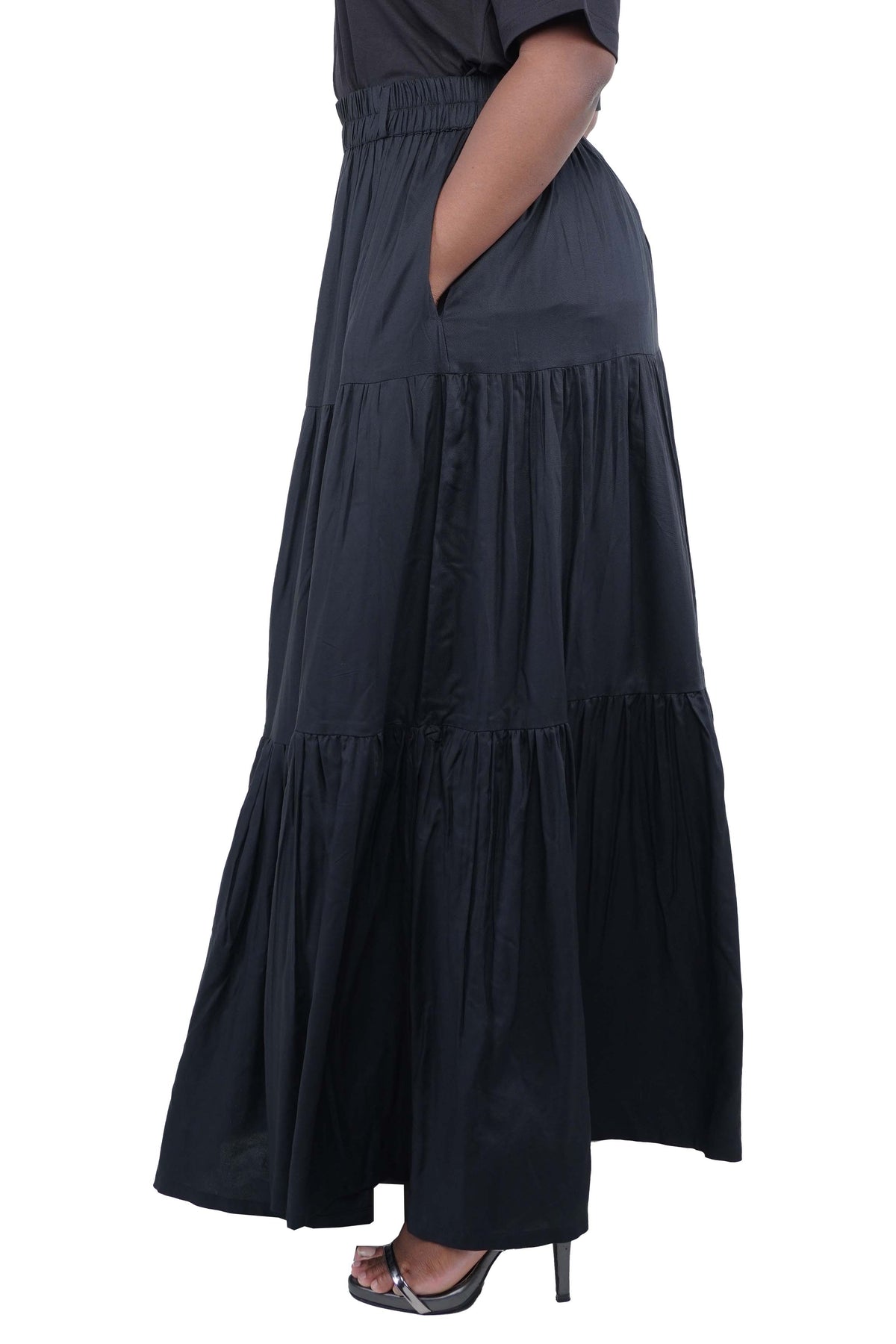 Black Long Maxi Tiered Skirt