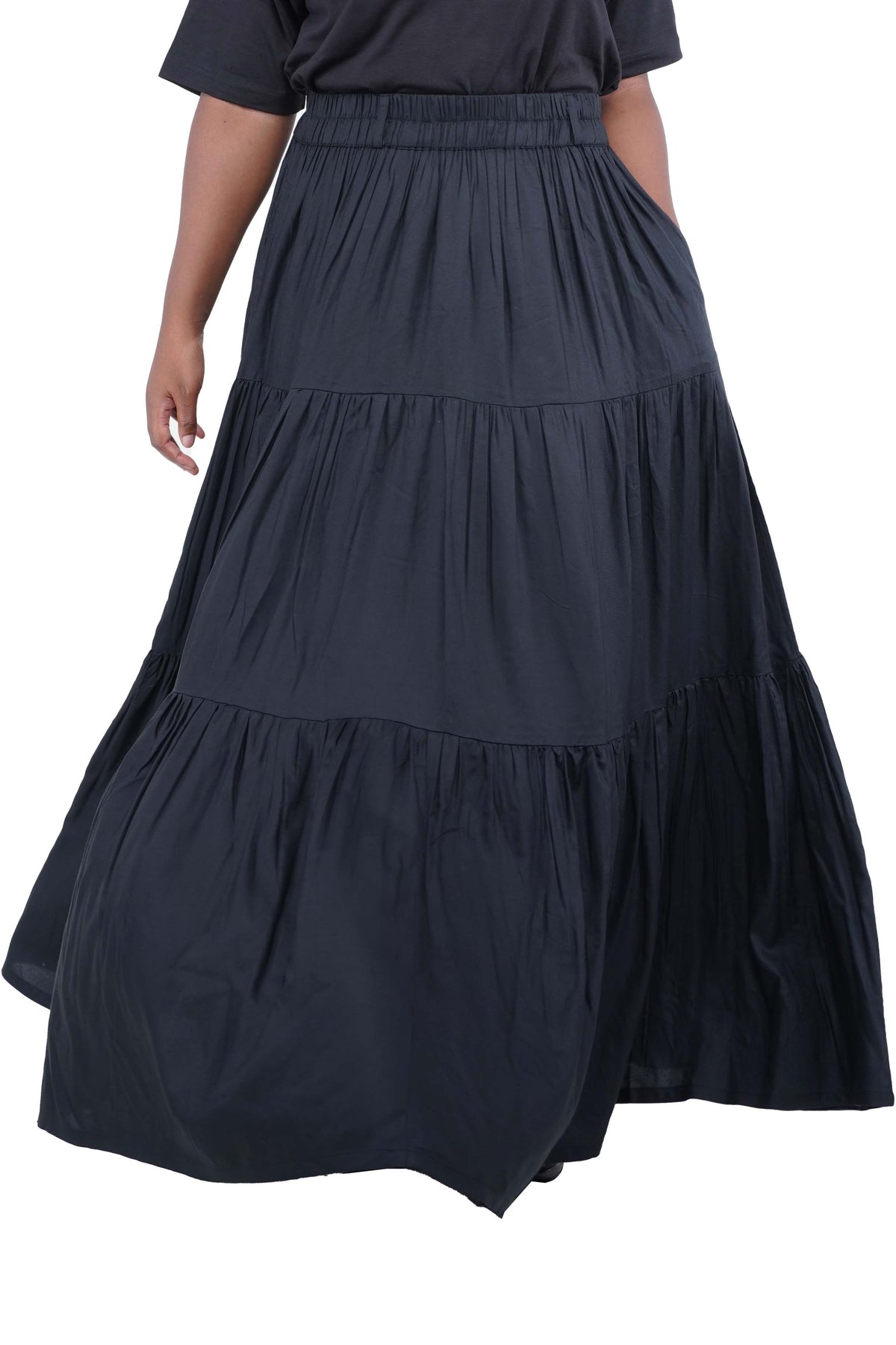 Black Long Maxi Tiered Skirt