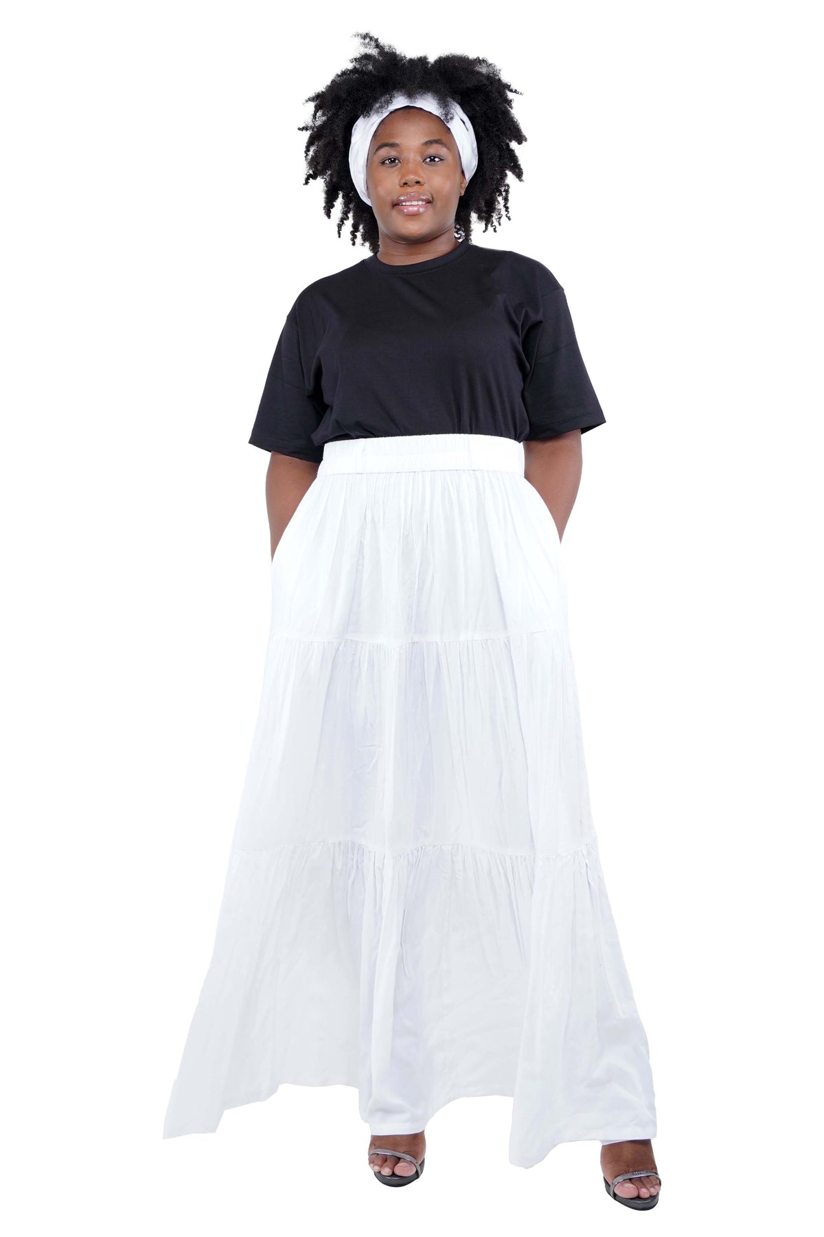 White Long Maxi Tiered Skirt