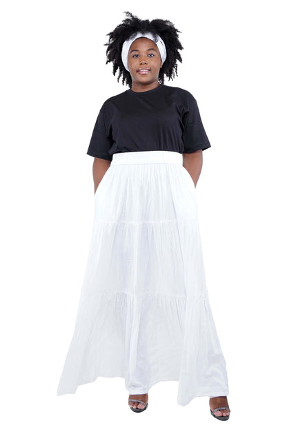 White Long Maxi Tiered Skirt