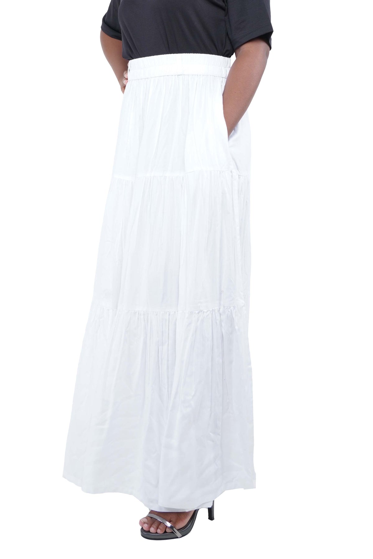 White Long Maxi Tiered Skirt