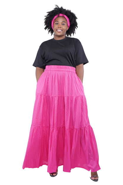 Pink Long Maxi Tiered Skirt