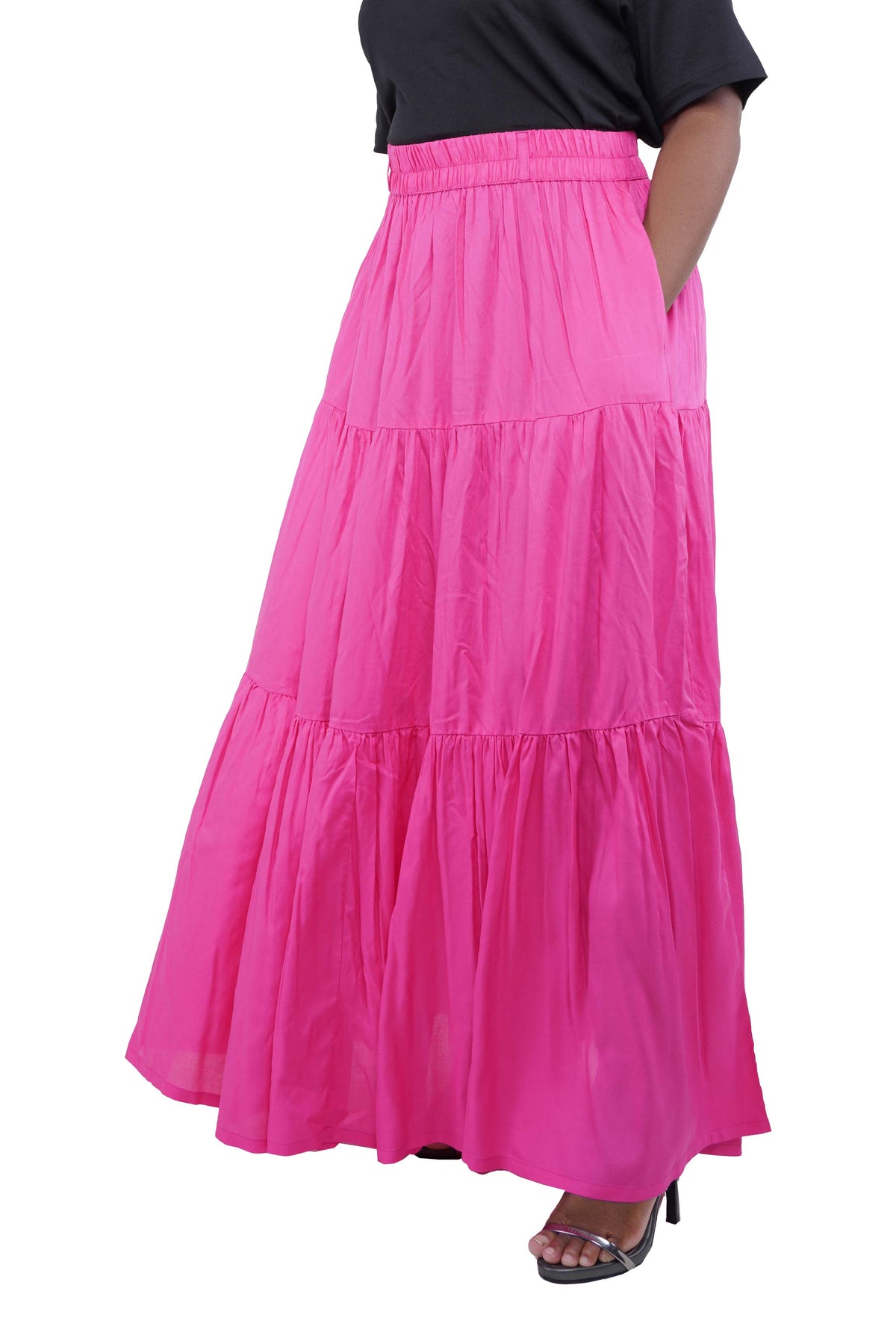 Pink Long Maxi Tiered Skirt