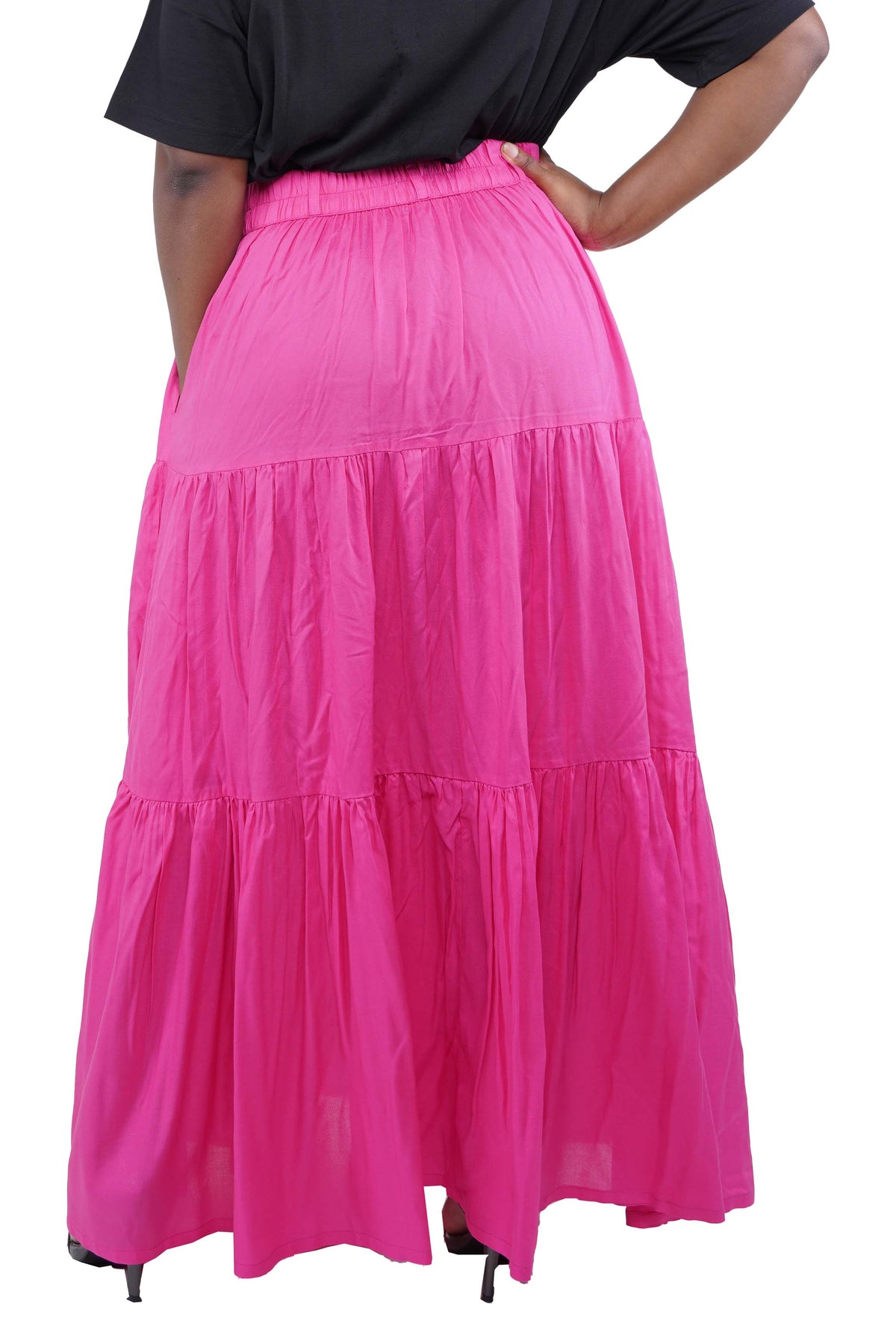 Pink Long Maxi Tiered Skirt