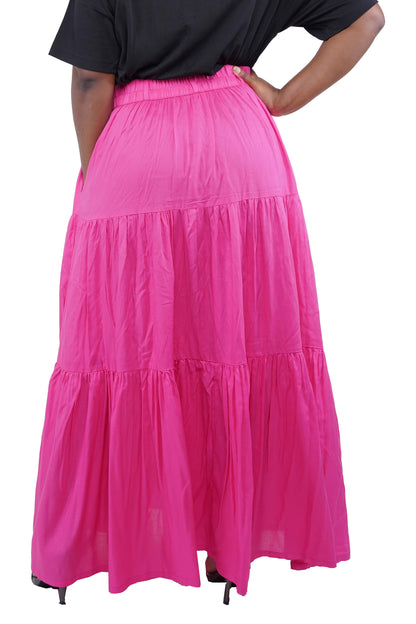 Pink Long Maxi Tiered Skirt