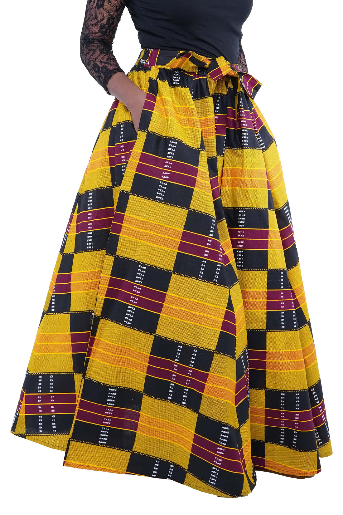 African Long Maxi Skirt 100% Cotton w/ Pockets &amp; Headwrap One Size 41” Length