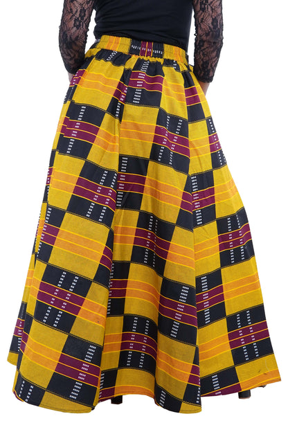 African Long Maxi Skirt 100% Cotton w/ Pockets &amp; Headwrap One Size 41” Length