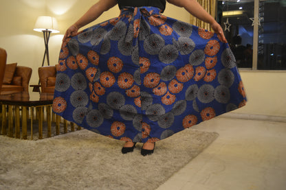 African Long Maxi Skirt 100% Cotton w/ Pockets &amp; Headwrap One Size 41” Length