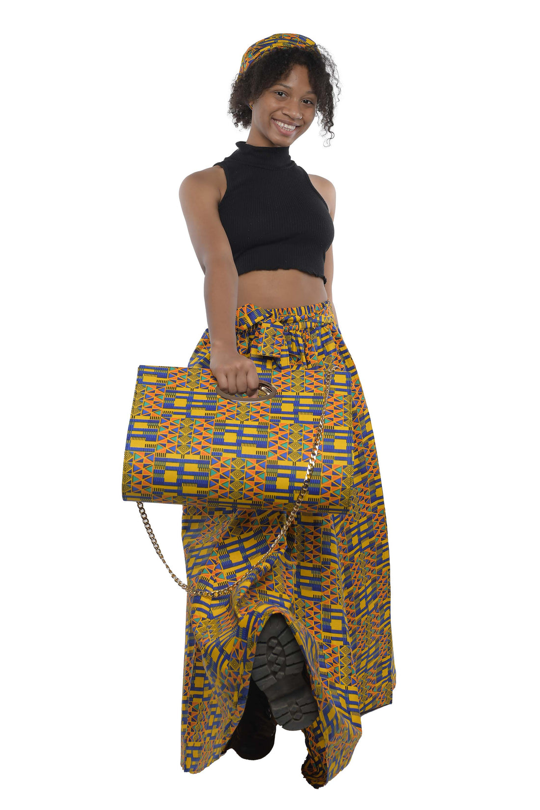 Kente Long Maxi Skirt With Handbag