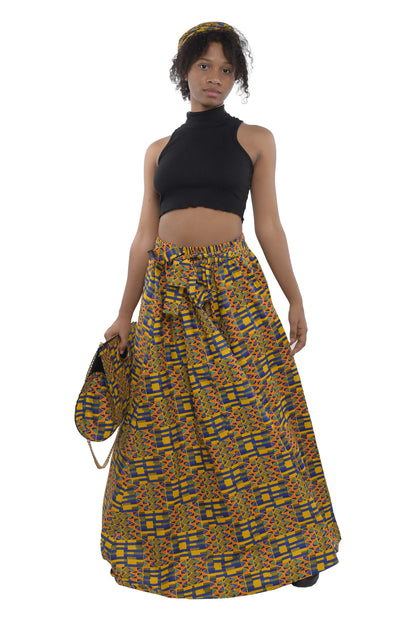 Kente Long Maxi Skirt With Handbag