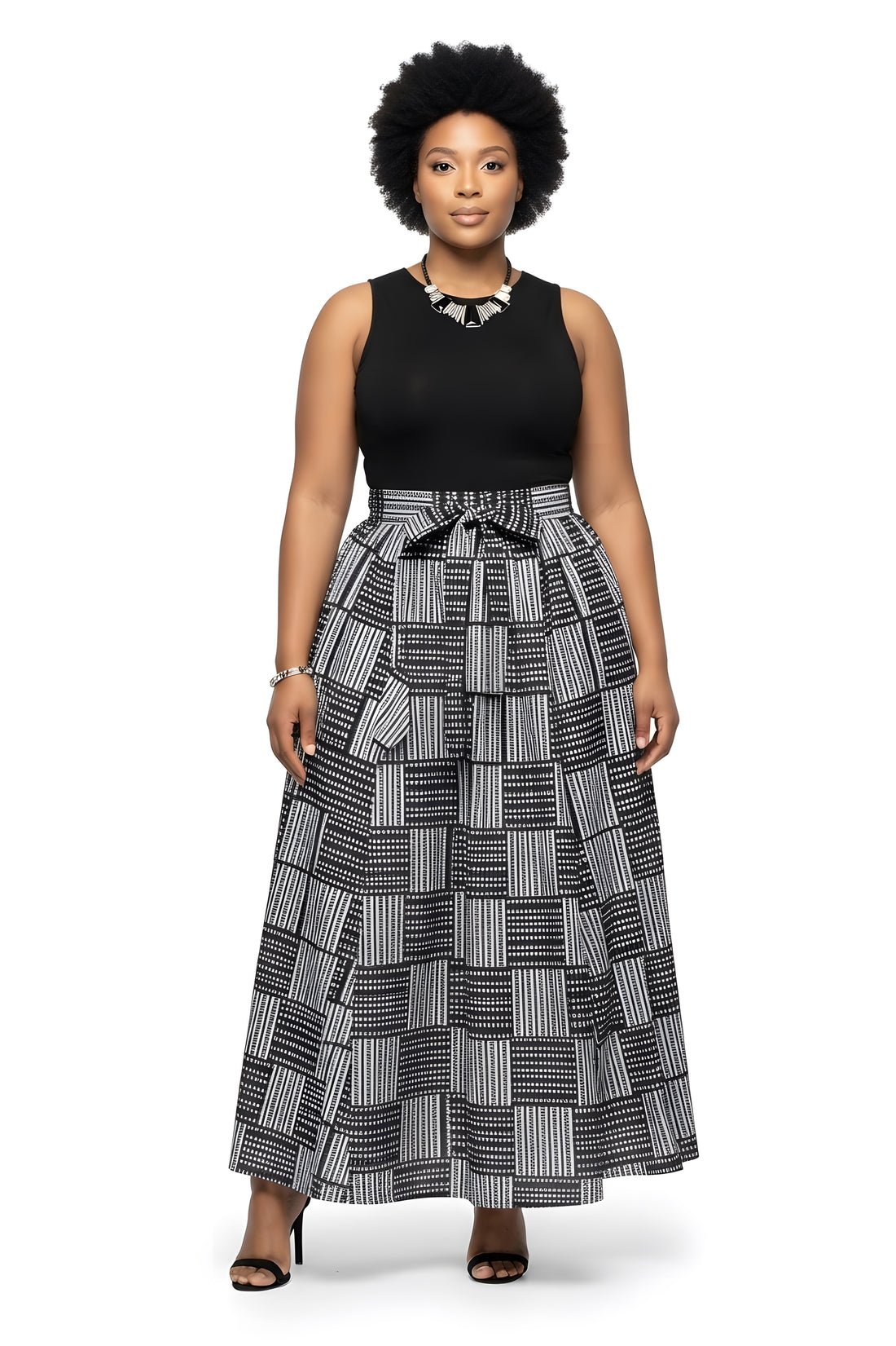African Long Maxi Skirt 100% Cotton w/ Pockets &amp; Headwrap One Size 41” Length