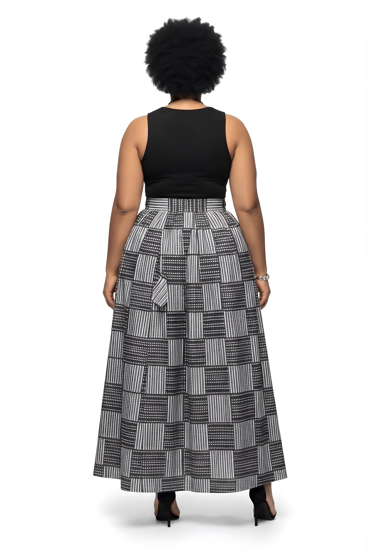 African Long Maxi Skirt 100% Cotton w/ Pockets &amp; Headwrap One Size 41” Length