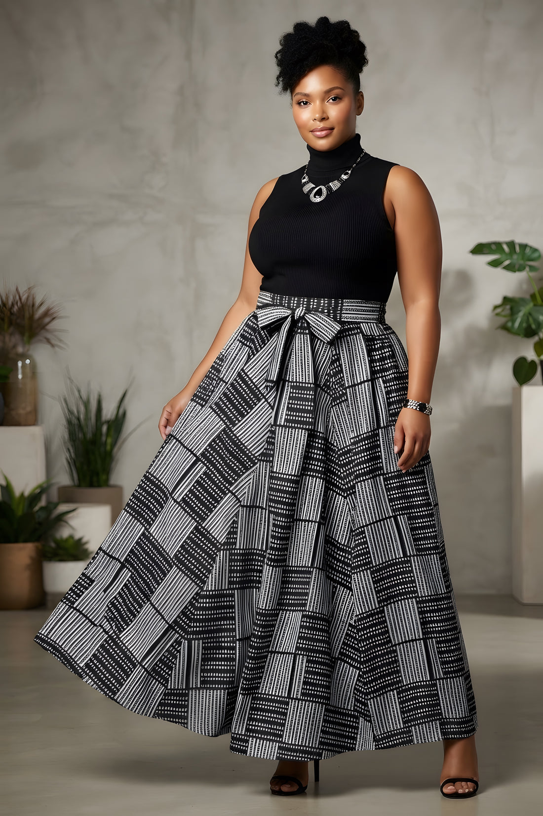 African Long Maxi Skirt 100% Cotton w/ Pockets &amp; Headwrap One Size 41” Length