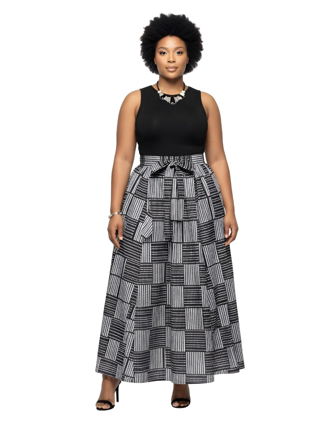 African Long Maxi Skirt 100% Cotton w/ Pockets &amp; Headwrap One Size 41” Length