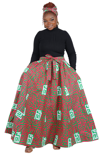 African Long Maxi Skirt 100% Cotton w/ Pockets &amp; Headwrap One Size 41” Length