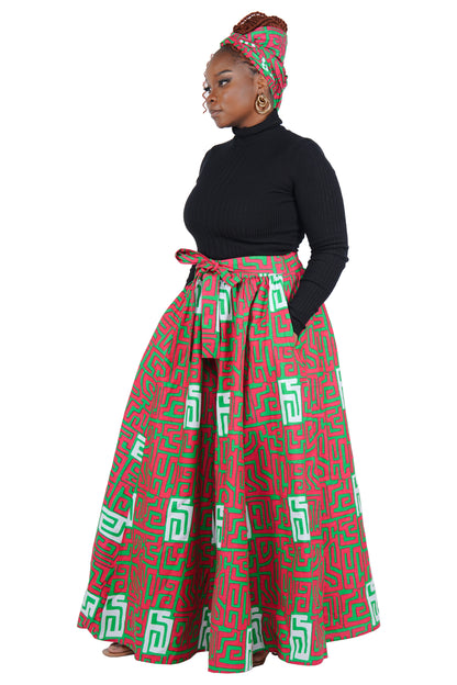 African Long Maxi Skirt 100% Cotton w/ Pockets &amp; Headwrap One Size 41” Length