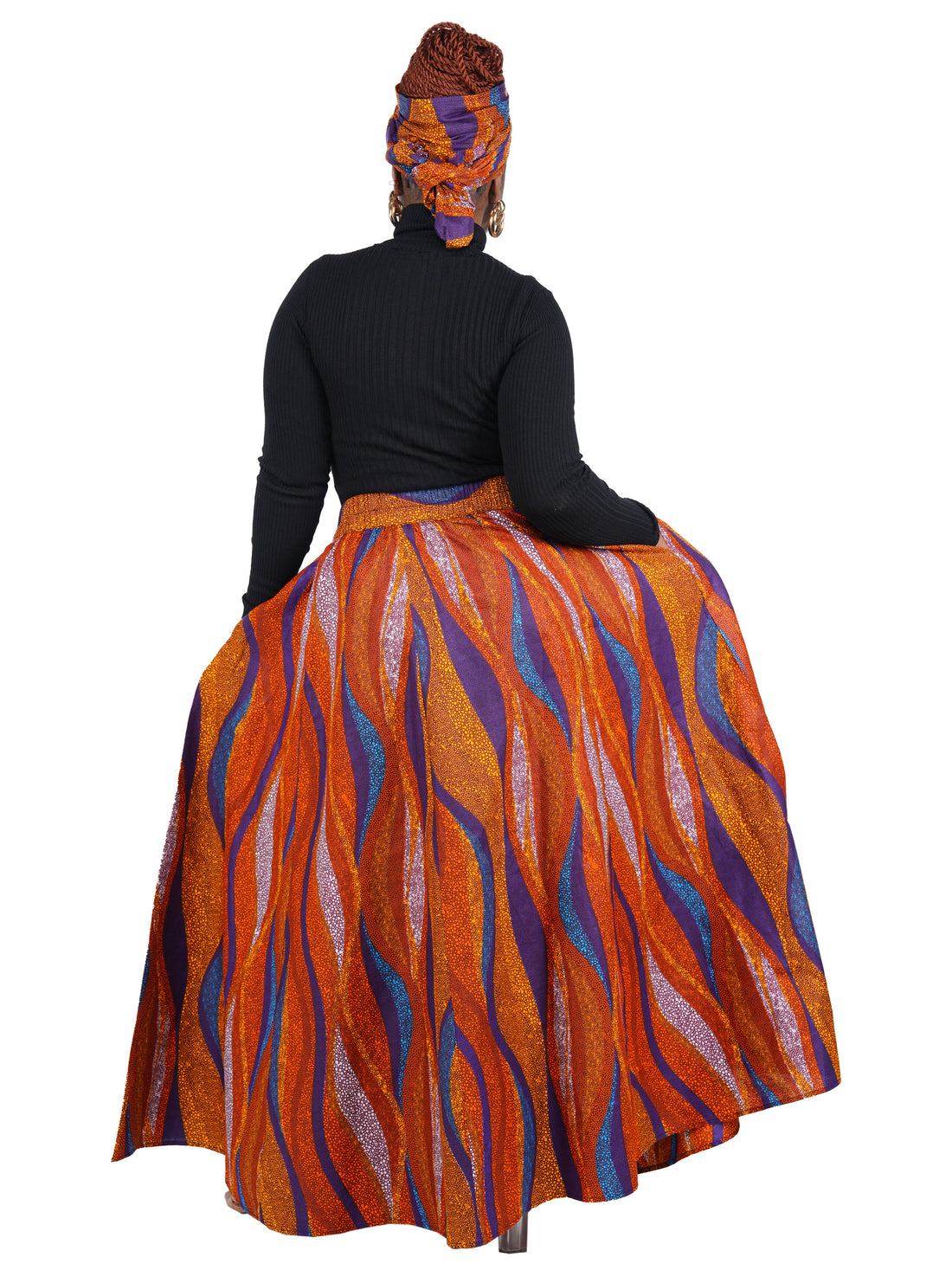 African Long Maxi Skirt 100% Cotton w/ Pockets &amp; Headwrap One Size 41” Length