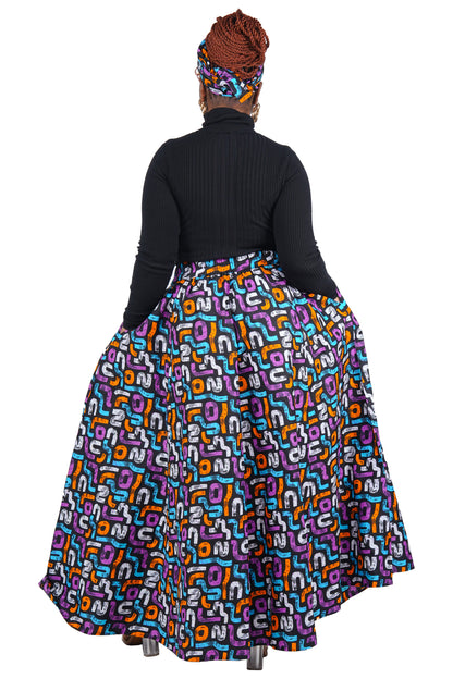 African Long Maxi Skirt 100% Cotton w/ Pockets &amp; Headwrap One Size 41” Length