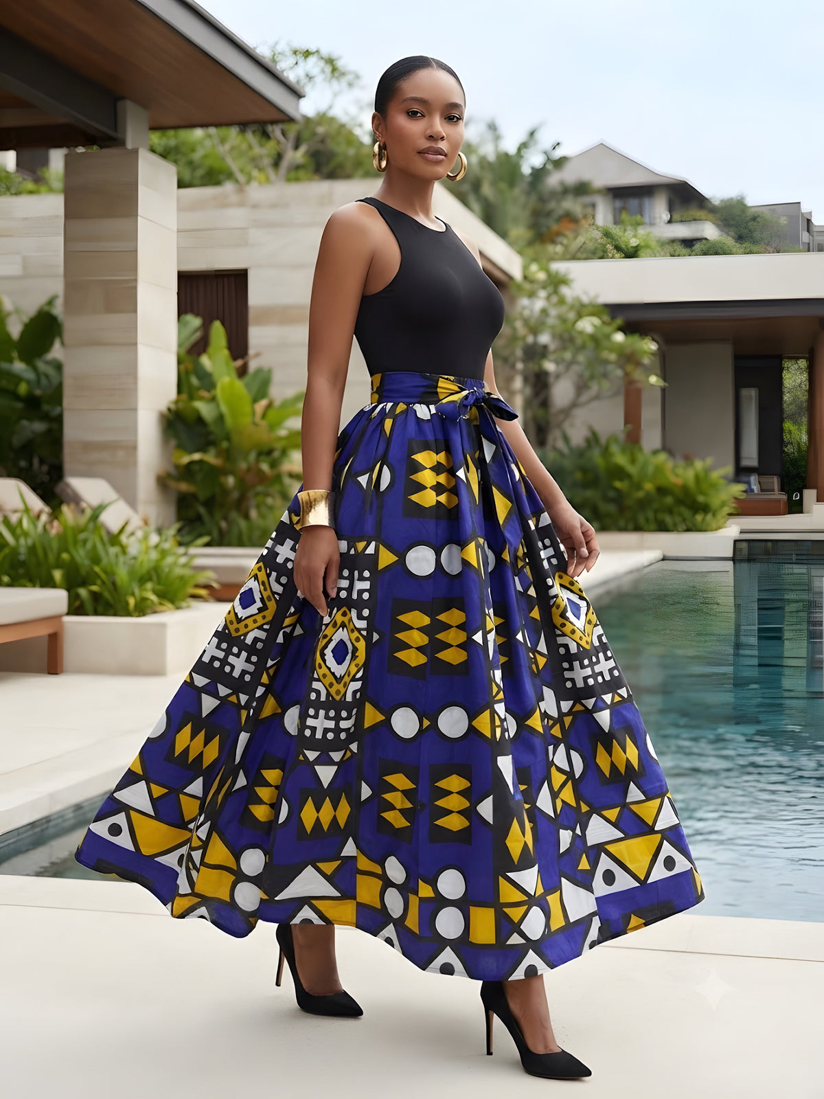 African Print Maxi Skirt for Women | Matching Headwrap | One Size
