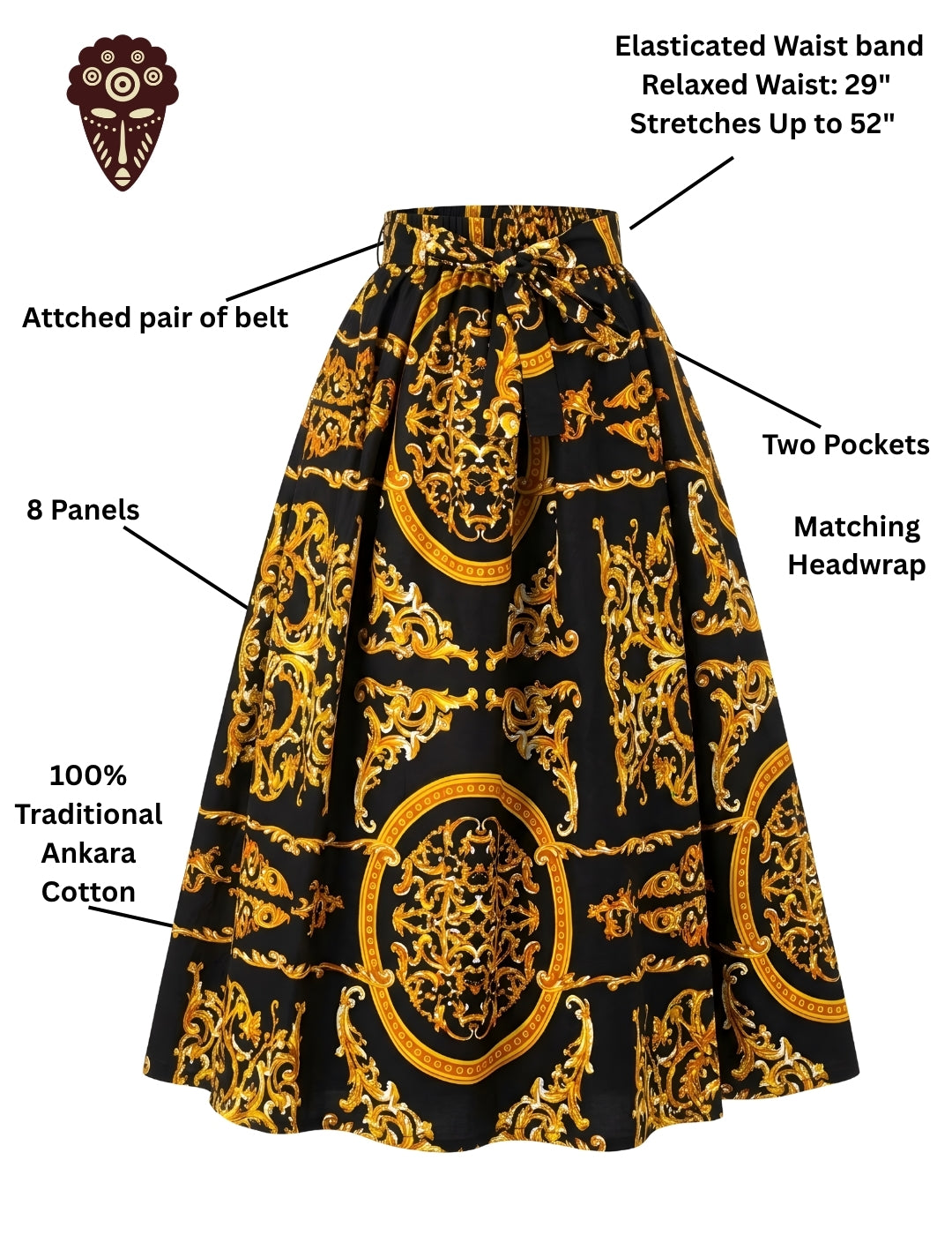 African Print Maxi Skirt for Women | Matching Headwrap | One Size