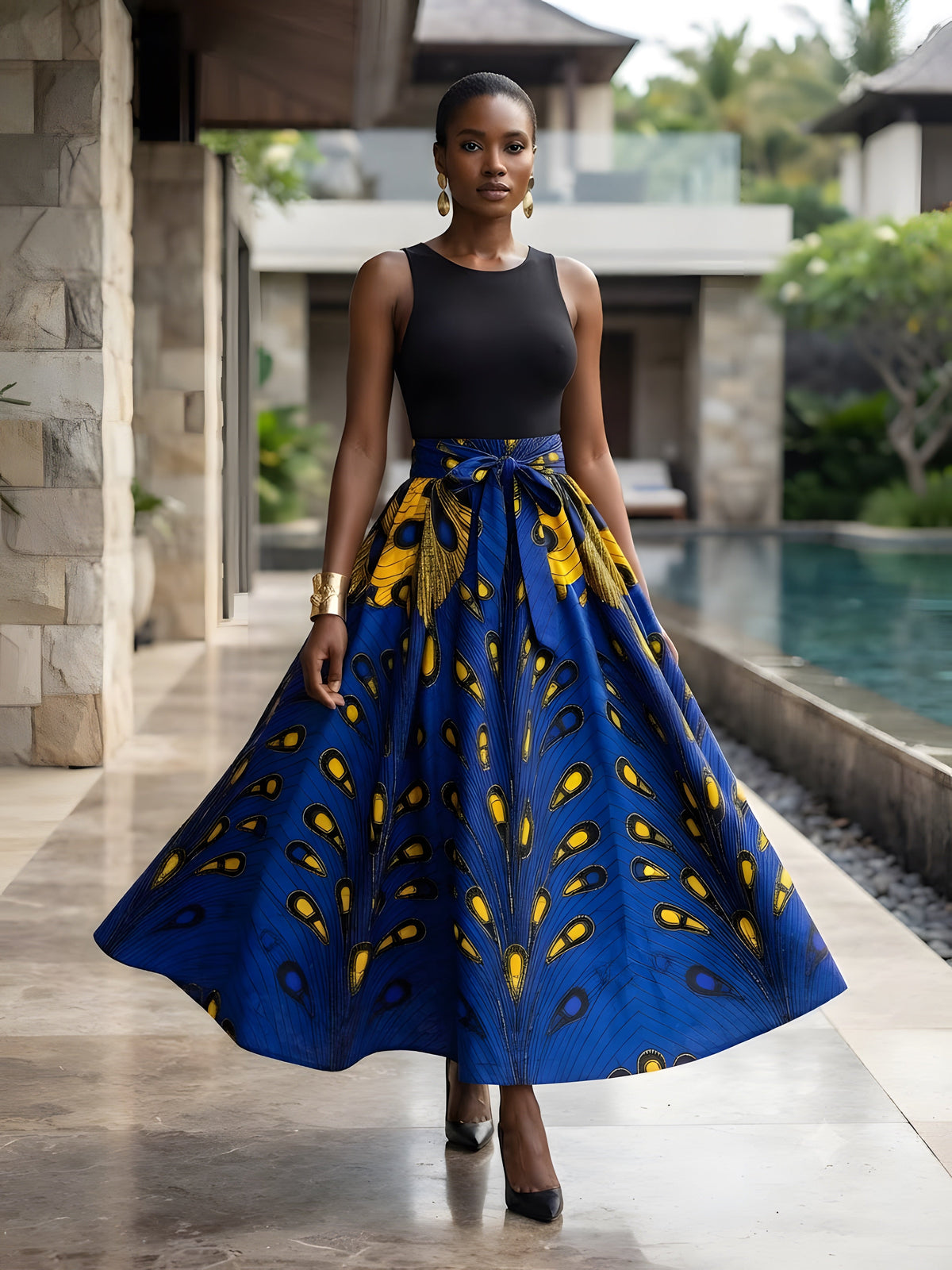 African Print Maxi Skirt for Women | Matching Headwrap | One Size