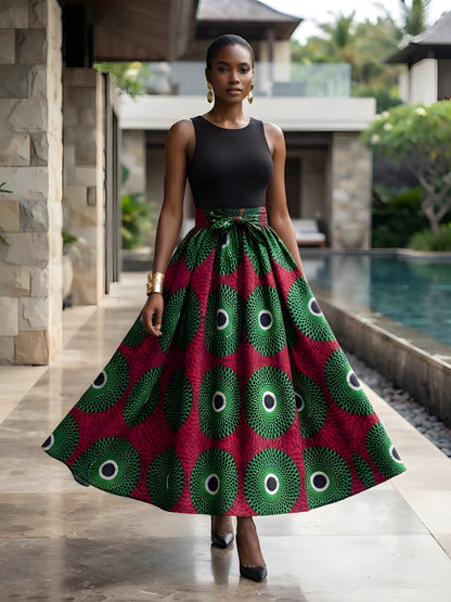 African Print Maxi Skirt for Women | Matching Headwrap | One Size
