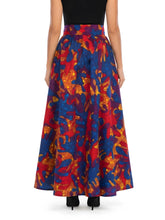 Back view of long African print cotton maxi skirt with eight-panel construction