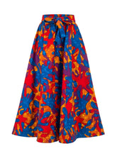 Back view of long African print cotton maxi skirt with eight-panel construction