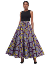 African print 8-panel maxi skirt for women with matching headwrap, front view