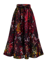 Side view of African print 41-inch maxi skirt showing pockets and eight-panel design