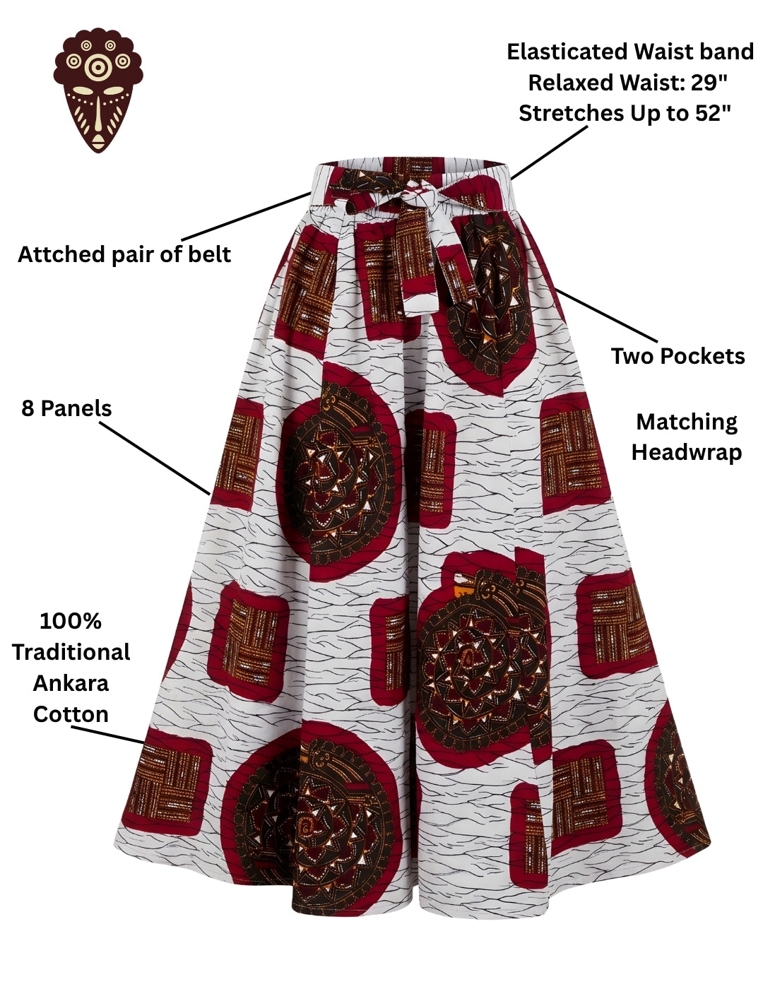 African Print Maxi Skirt for Women | Matching Headwrap | One Size