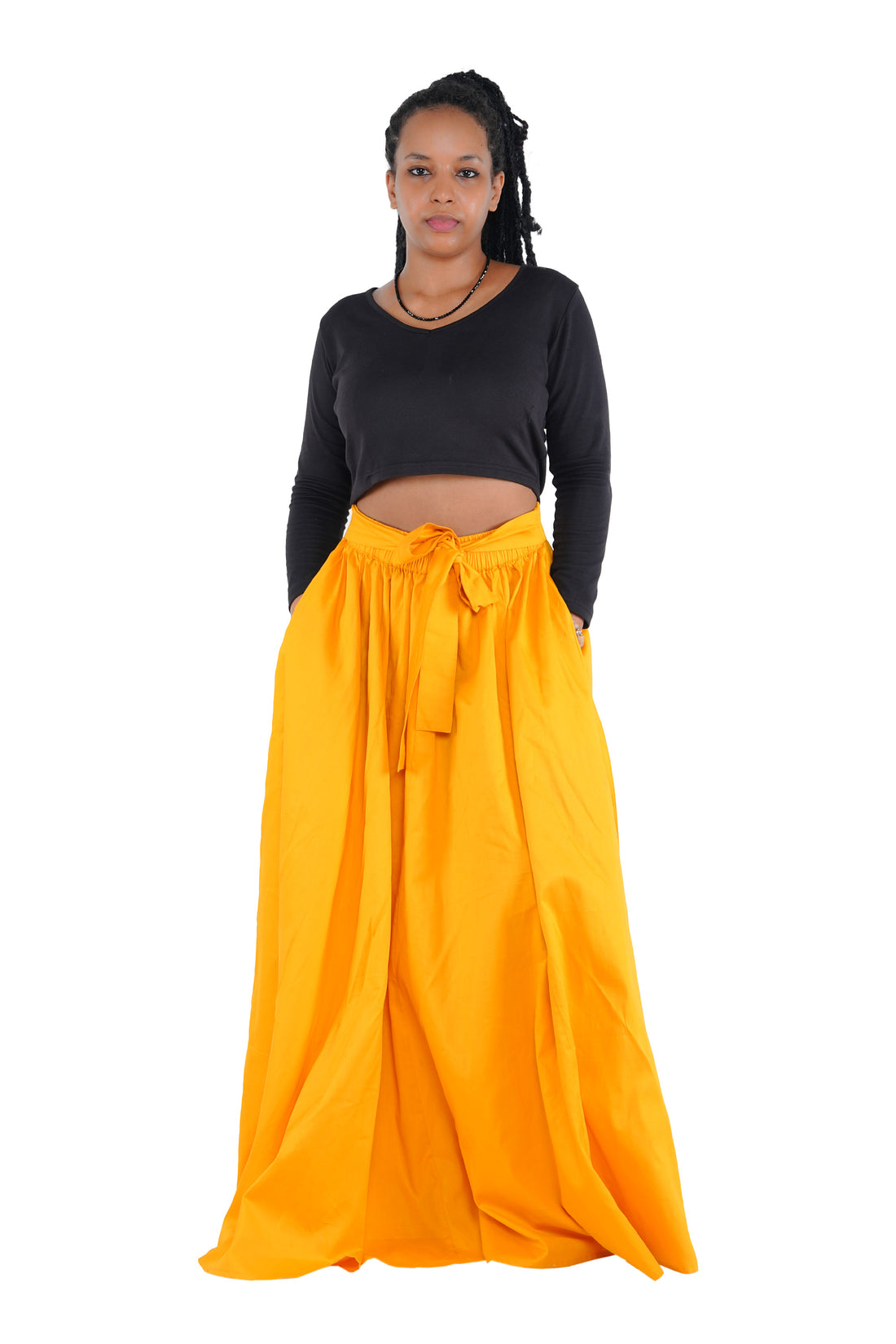 African Long Maxi Skirt 100% Cotton w/ Pockets &amp; Headwrap One Size 41” Length