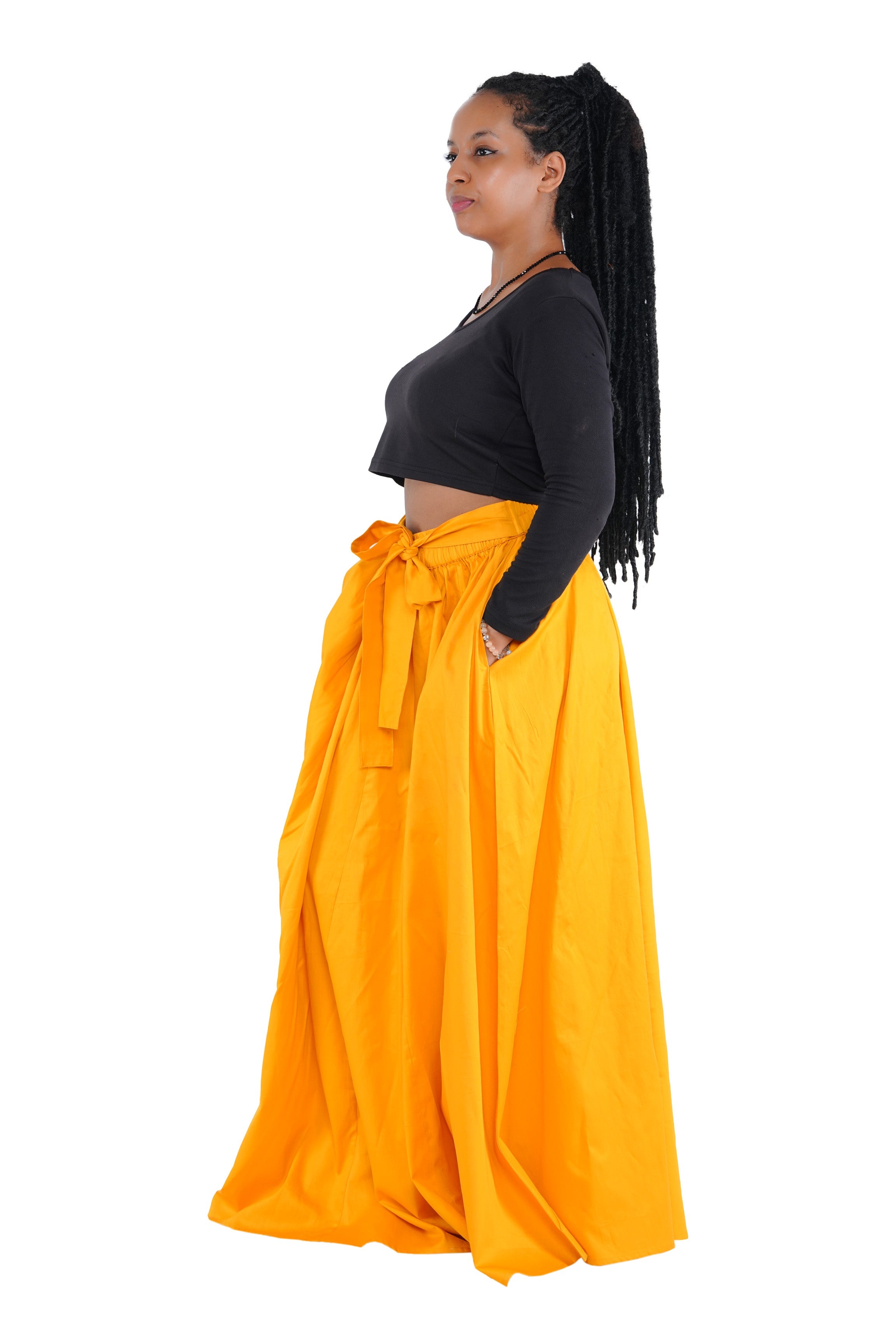 African Long Maxi Skirt 100% Cotton w/ Pockets &amp; Headwrap One Size 41” Length