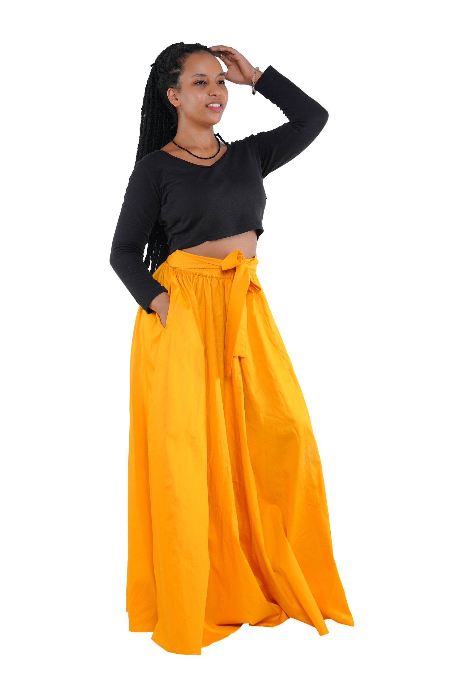 African Long Maxi Skirt 100% Cotton w/ Pockets &amp; Headwrap One Size 41” Length