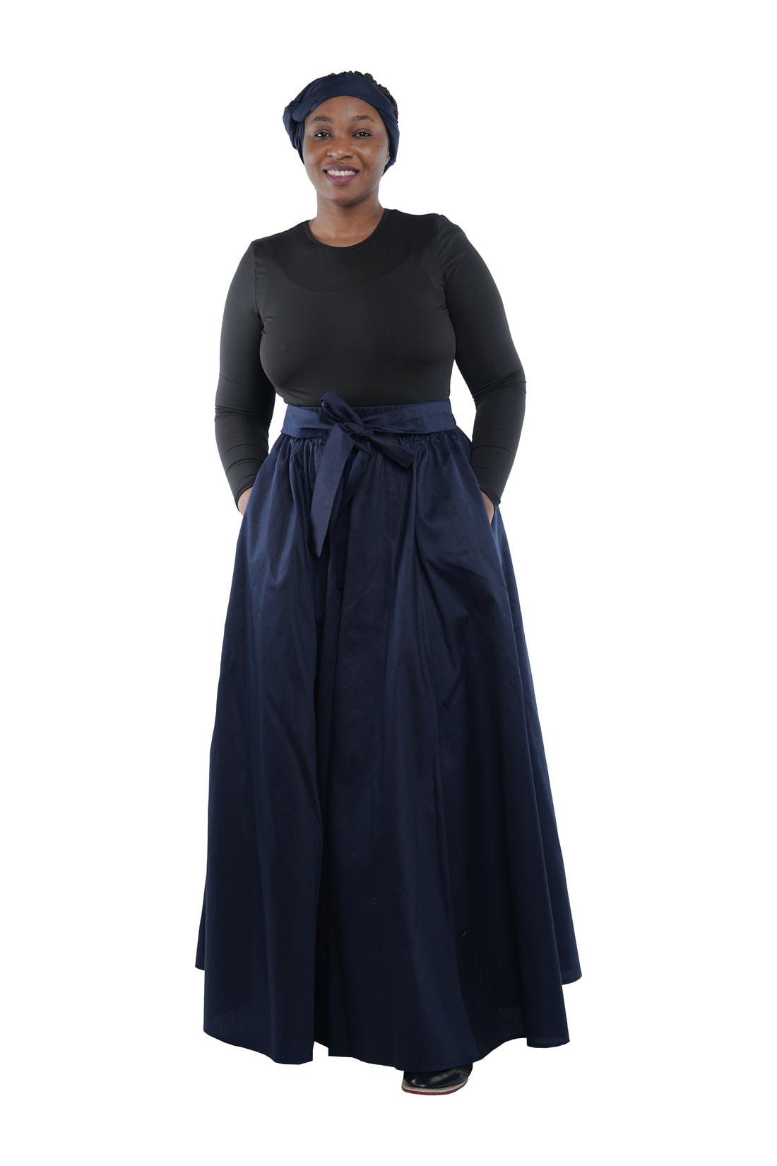 African Long Maxi Skirt 100% Cotton w/ Pockets &amp; Headwrap One Size 41” Length